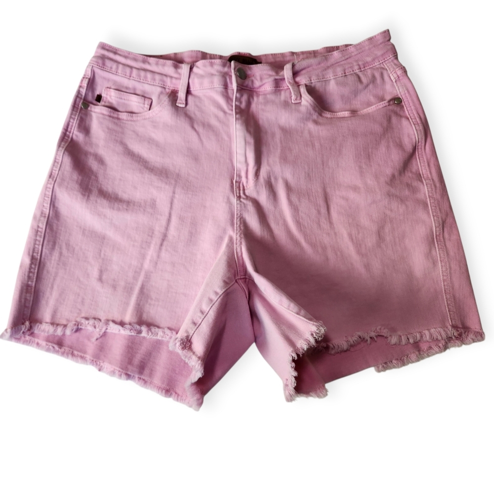 Judy Blue Pink High-Rise Frayed Hem Jean Shorts
